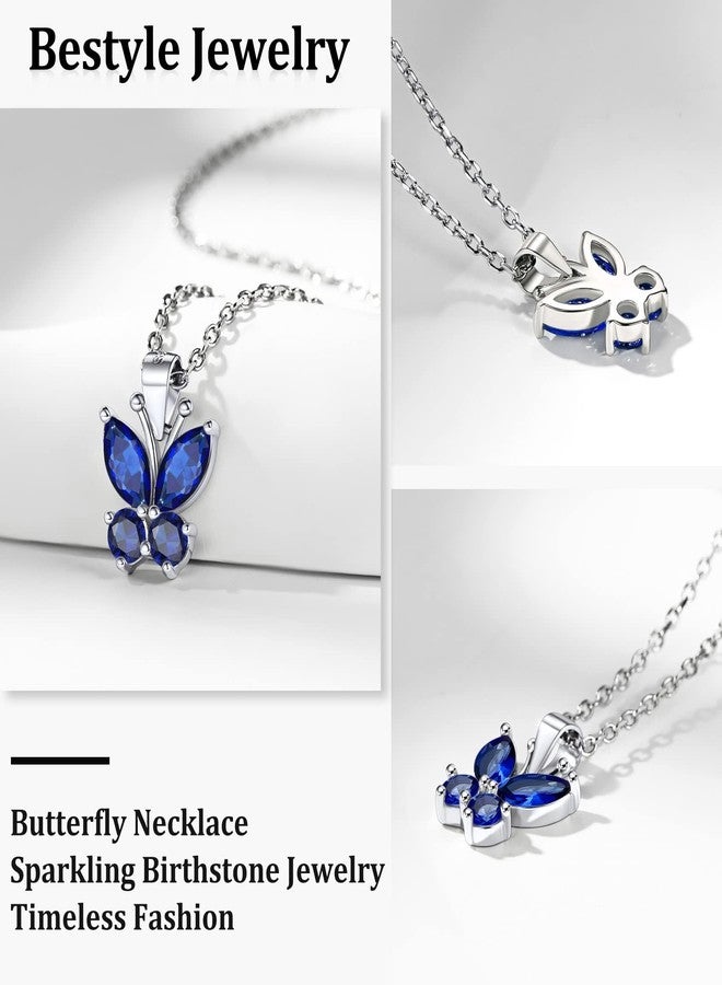 Bestyle Cute Shinning Butterfly Necklace-Sterling Silver Sapphire Earirng -Cubic Zirconia September Birthstone Bufferflies Earrring Jewelry Gifts for Mother's Day Christmas Graduation Birthday - Image 2